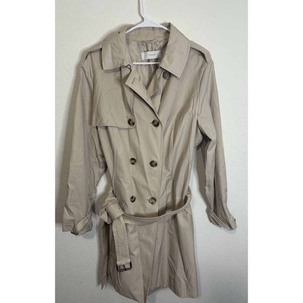 T Tahari Women’s Plus 1X Beige Trench Coat Belted Double Breasted Classic
